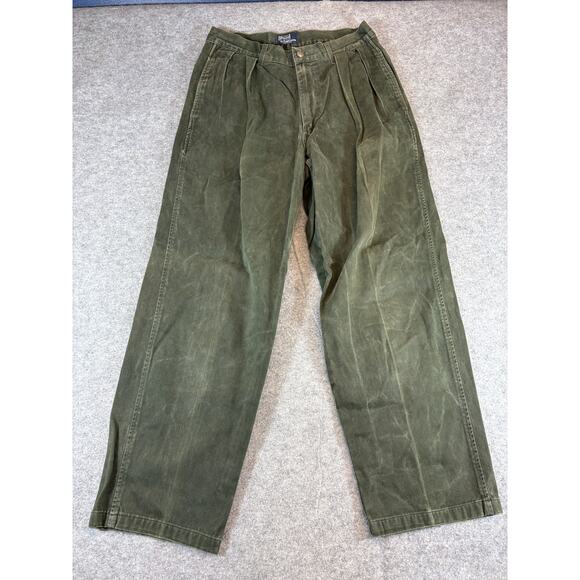 VINTAGE 90s Polo Ralph Lauren Pants Mens 31x32 Green Pleated Chino Straight - Picture 1 of 9